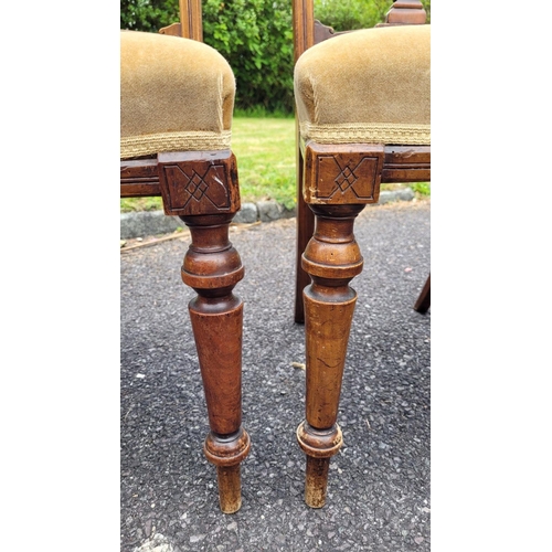 153 - A SET OF FIVE DINING ROOM CHAIRS, each with carved backs – some open work detail to the crest rails,... 