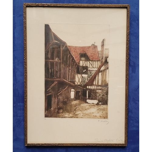 172 - R. HERKY, (20TH CENTURY), FRENCH STREET SCENE, coloured print, signed lower right in pencil, numbere... 