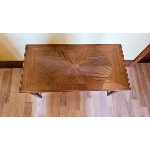 173 - AN EARLY 20TH CENTURY MAHOGANY INLAID COFFEE TABLE, with protective glass top, crossbanded and inlai... 