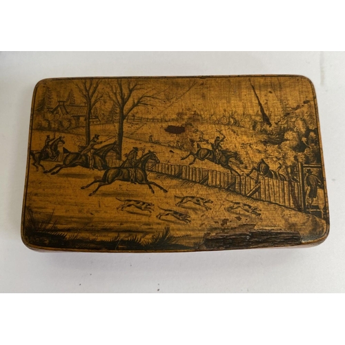 189 - A COLLECTION OF THREE 19TH CENTURY SNUFF BOXES, (i) a bog oak carved snuff box, of oval form, (ii) a... 