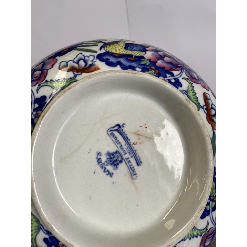 203 - A BURLEICH WARE BOWL, in the blue willow pattern, marked to base along with a Masons Ironstone bowl,... 