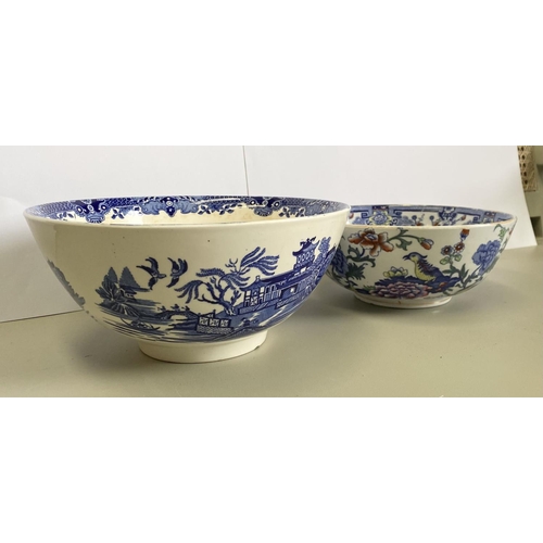 203 - A BURLEICH WARE BOWL, in the blue willow pattern, marked to base along with a Masons Ironstone bowl,... 