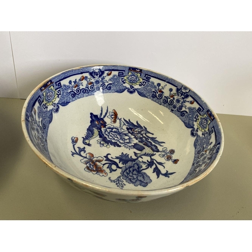 203 - A BURLEICH WARE BOWL, in the blue willow pattern, marked to base along with a Masons Ironstone bowl,... 