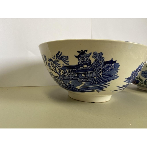 203 - A BURLEICH WARE BOWL, in the blue willow pattern, marked to base along with a Masons Ironstone bowl,... 