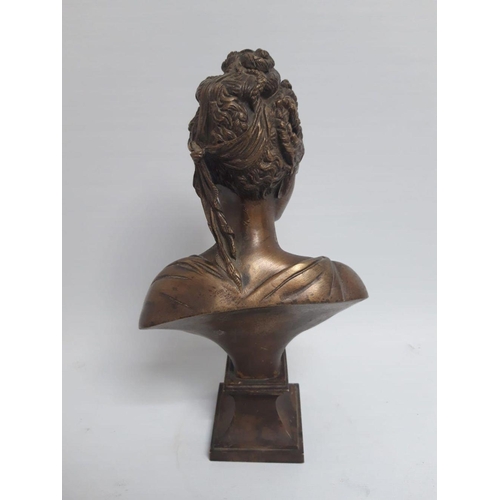 21 - AFTER JEAN-ANTOINE HOUDON (French, 1741–1828), BUST OF DIANE DE POITIERS, bronze on square plinth ba... 