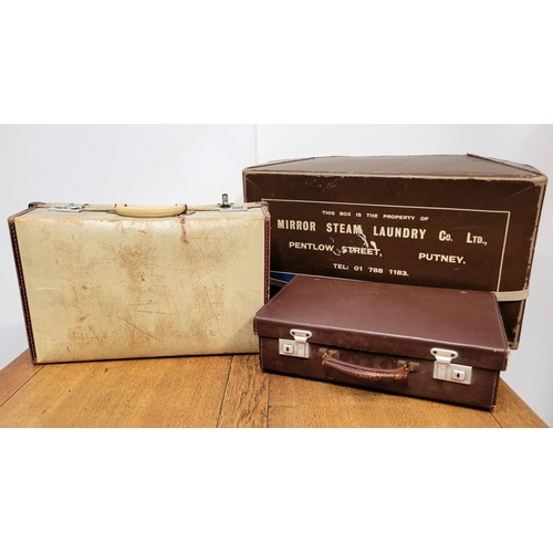 216 - A MIXED SUITCASE LOT; includes; (i) A ‘MIRROR STEAM LAUNDRY CO. LTD box (ii) a small vintage leather... 