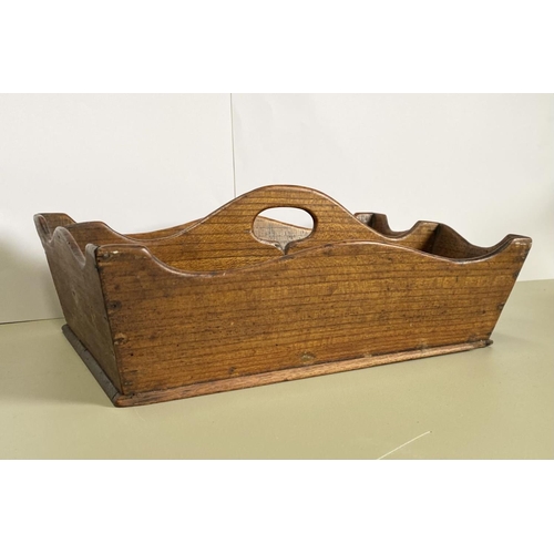 217 - AN ANTIQUE MAHOGANY CUTLERY TRAY, with cut out handles, two compartments. Dimensions: 24cm deep x 38... 