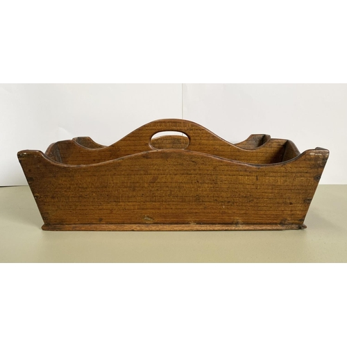 217 - AN ANTIQUE MAHOGANY CUTLERY TRAY, with cut out handles, two compartments. Dimensions: 24cm deep x 38... 