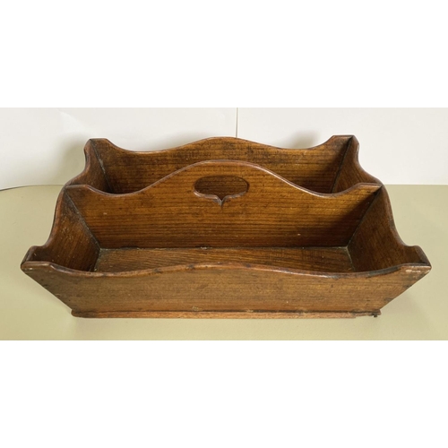 217 - AN ANTIQUE MAHOGANY CUTLERY TRAY, with cut out handles, two compartments. Dimensions: 24cm deep x 38... 