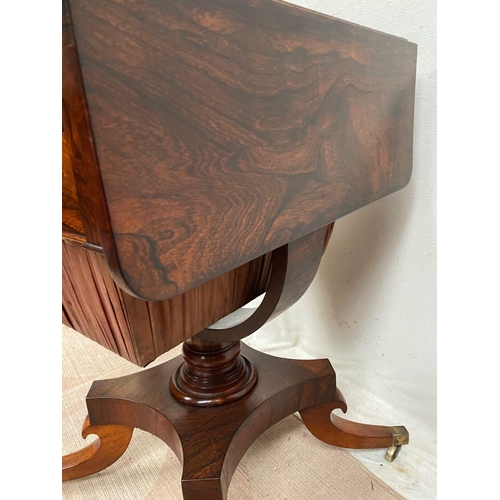 25 - A RECENCY ROSEWOOD DROP LEAF LAMP TABLE, on quatrefoil base on castors, dimensions: 42cm x 53cm x 69... 