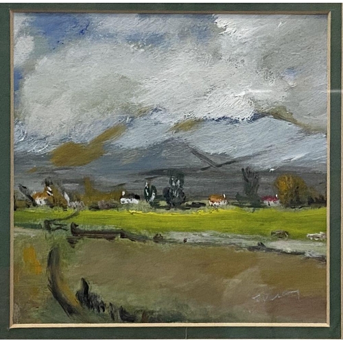 28 - TERRY DELANEY (Irish, 20th Century), “SMALL FARM LANDS”, oil on board, signed lower right, inscribed... 