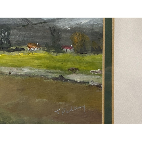 28 - TERRY DELANEY (Irish, 20th Century), “SMALL FARM LANDS”, oil on board, signed lower right, inscribed... 