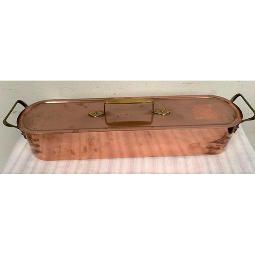 38 - COPPER FISH KETTLE, with brass handles, dimensions: 62cm x 14cm x 12.5cm high approx.