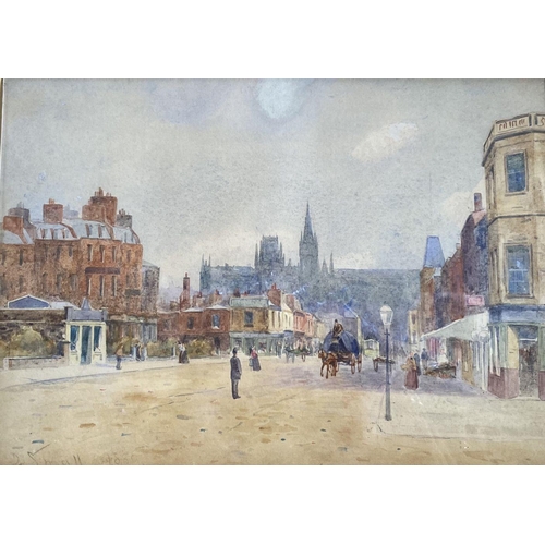 42 - DAVID SMALL (British, 1846-1927), “VIEW OF NORTH STREET ST. ANDREWS”, watercolour on paper, signed a... 