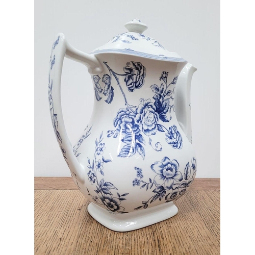 46 - A LAURA ASHLEY SPODE COFFEE POT, vintage blue and white rose pattern, this pattern was Clifton made ... 