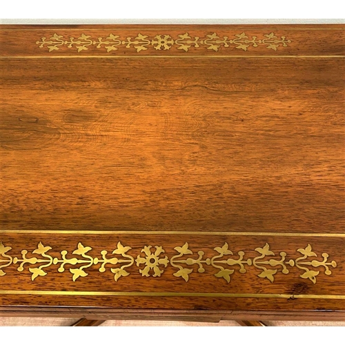 47 - A FANTASTIC REGENCY BRASS INLAID ROSEWOOD FOLD OVER CARD TABLE, the exceptional brass inlay really b... 