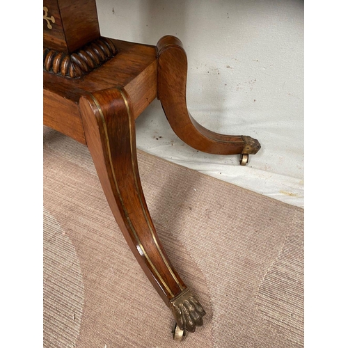 47 - A FANTASTIC REGENCY BRASS INLAID ROSEWOOD FOLD OVER CARD TABLE, the exceptional brass inlay really b... 