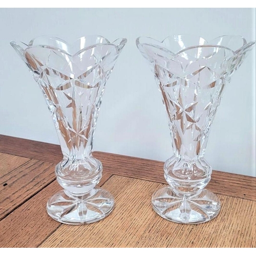 52 - A PAIR OF WATERFORD CRYSTAL BALMORAL VASES, with scalloped rims, along with a Masons Ironstone servi... 