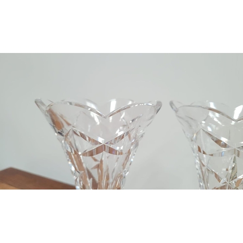 52 - A PAIR OF WATERFORD CRYSTAL BALMORAL VASES, with scalloped rims, along with a Masons Ironstone servi... 