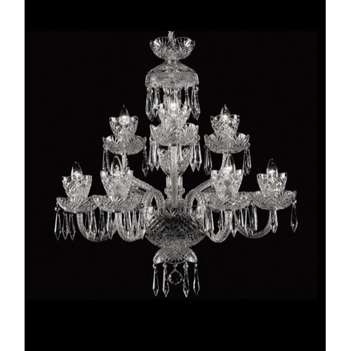 59 - A BEAUTIFUL TARA CRYSTAL 12 BRANCH CHANDELIER, the three tiers provide wonderful volume to this piec... 