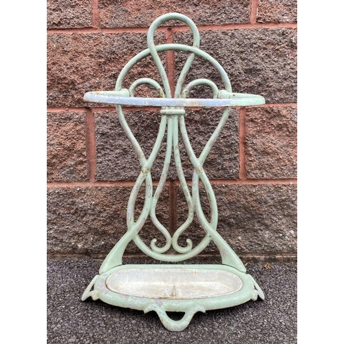 62 - A FRENCH ART NOUVEAU STYLE PAINTED UMBRELLA STAND, of flowing organic form, painted pale green. Dime... 