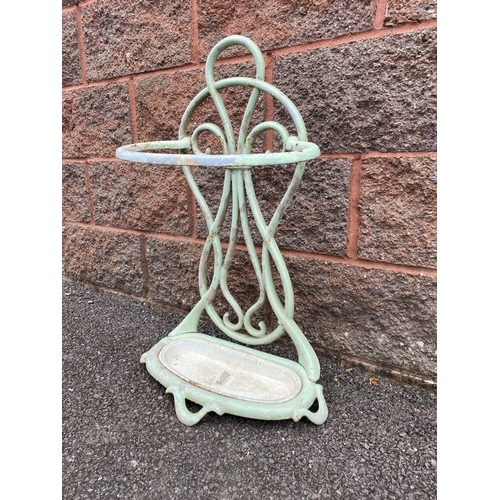 62 - A FRENCH ART NOUVEAU STYLE PAINTED UMBRELLA STAND, of flowing organic form, painted pale green. Dime... 