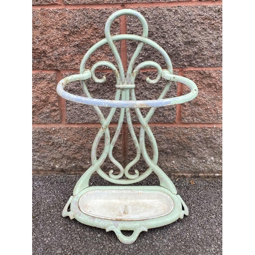 62 - A FRENCH ART NOUVEAU STYLE PAINTED UMBRELLA STAND, of flowing organic form, painted pale green. Dime... 