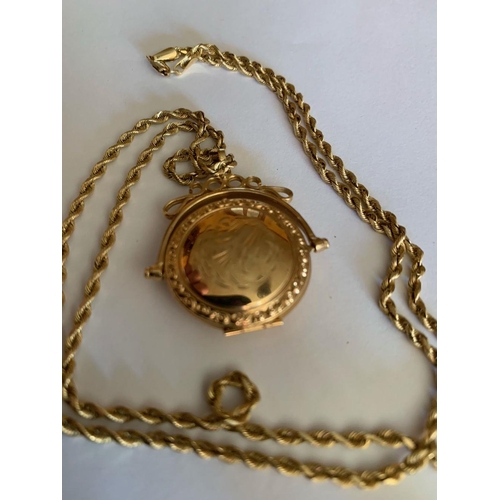 71 - A 14CT YELLOW GOLD ANTIQUE LOCKET & CHAIN, with 24 inch rope chain, the total weight of the chain an... 