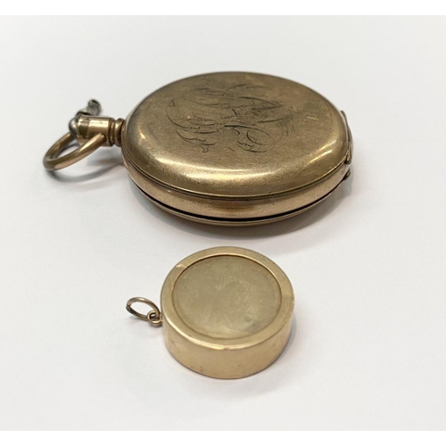 72 - A 9CT GOLD circular pendant, Hallmarked JL Sheffield, ALONG WITH A GOLD POCKET WATCH CASE, case engr... 