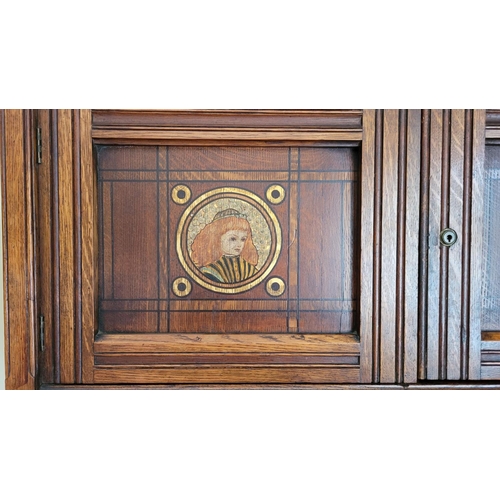 90 - A LATE 19TH / EARLY 20TH CENTURY CARVED & PAINTED OAK HANGING WALL CABINET, in the style of Bruce Ta... 