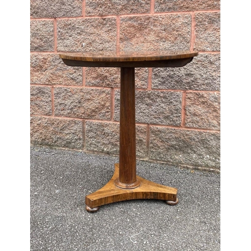 92 - A CIRCULAR MAHOGANY SIDE/LAMP TABLE, mahogany top supported by pedestal on tripod base with flattene... 