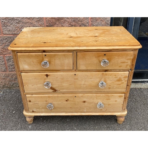 96 - A VICTORIAN PINE CHEST OF DRAWERS, with two drawers over two, all with cut glass handles, raised on ... 