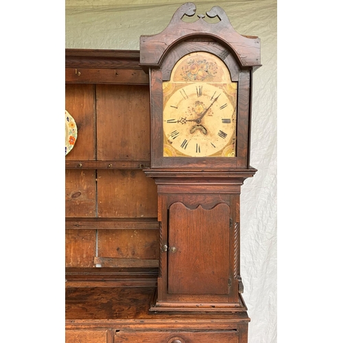 1 - A RARE & GOOD QUALITY 18TH CENTURY IRISH / WELSH ELM & OAK DRESSER ‘HUTCH’ with integrated clock to ... 