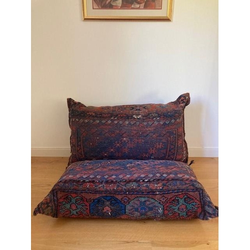 104 - A DOUBLE PERSIAN FLOOR RUG CUSHION, with geometric style pattern, great comfortable cushions for a m... 