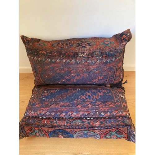 104 - A DOUBLE PERSIAN FLOOR RUG CUSHION, with geometric style pattern, great comfortable cushions for a m... 