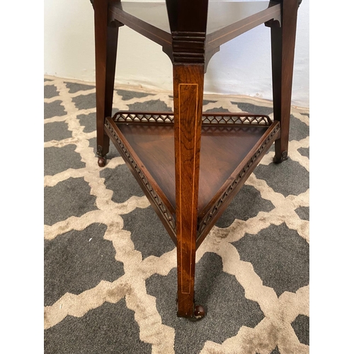 12 - A VERY FINE EDWARDIAN ROSEWOOD TRIANGULAR SHAPED DROP-LEAF TABLE, this unusually shaped table has fa... 