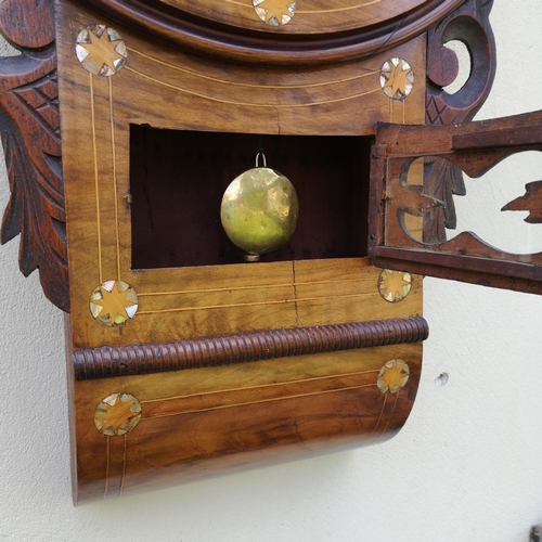 123 - A GOOD QUALITY IRISH WALNUT & MOTHER PEARL WALL CLOCK, by J. Breen, Killarney. Eight-day wall clock.... 