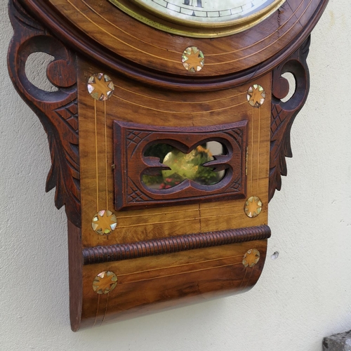 123 - A GOOD QUALITY IRISH WALNUT & MOTHER PEARL WALL CLOCK, by J. Breen, Killarney. Eight-day wall clock.... 