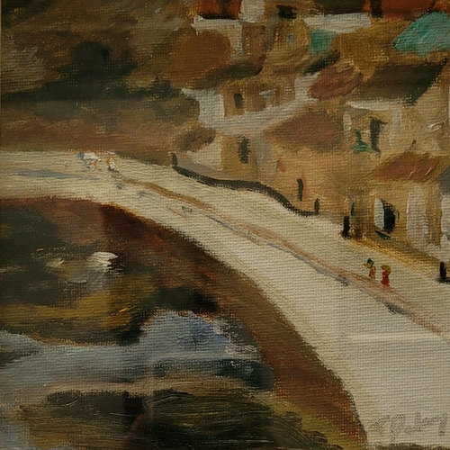 128 - TERRY DELANEY, TUSCANY BRIDGE, oil on canvas board, signed lower right, inscribed and dated verso 20... 