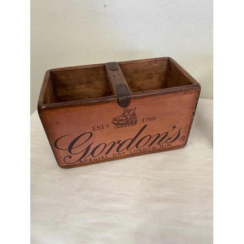 137 - TWO METAL BOUND BOTTLE HOLDER CRATES, lovely vintage feel to these box crates, one with Gordon’s Spe... 