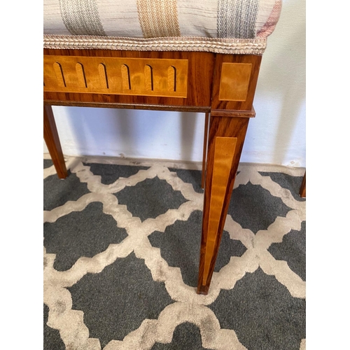 14 - A VERY FINE PAIR OF ROSEWOOD & SATINWOOD INLAID STOOLS, the stuffed over seats sit above the finely ... 