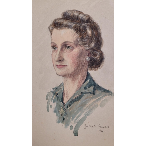 145 - JULIET PANNETT, NÉE SOMERS (1911 – 2005) A PAIR OF PORTRAITS, (i) ‘Patricia Gray’, watercolour over ... 