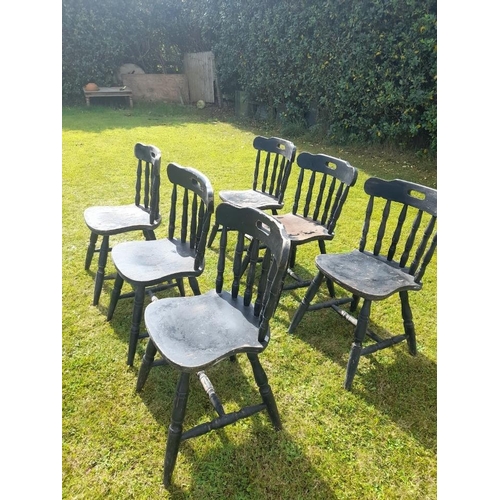 147 - A GOOD SET OF SIX OLD HARD-WOOD PUB / DINING CHAIRS, condition: structurally in very good condition,... 