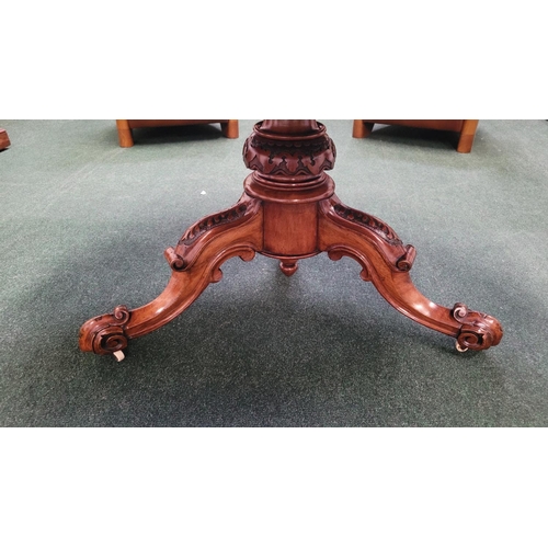 15 - A VERY GOOD QUALITY LATE 19TH CENTURY BURR WALNUT TIP UP DINING / BREAKFAST / CENTRE TABLE, with ser... 