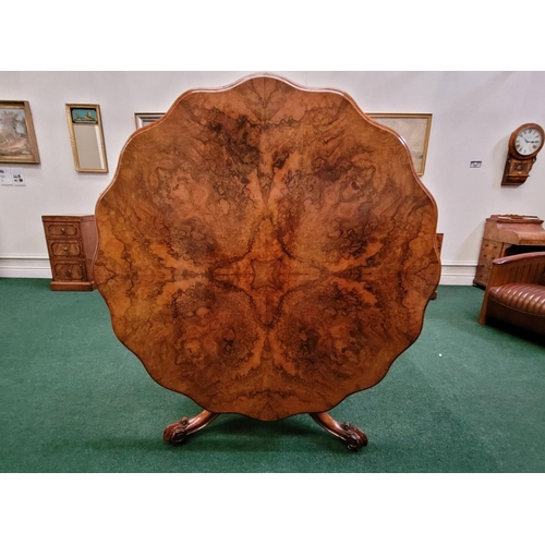 15 - A VERY GOOD QUALITY LATE 19TH CENTURY BURR WALNUT TIP UP DINING / BREAKFAST / CENTRE TABLE, with ser... 