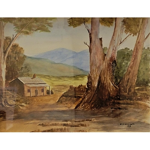 157 - G. Y. HUGHES, RURAL LANDSCAPE WITH FARMHOUSE, watercolour on paper, signed and dated lower right. 35... 