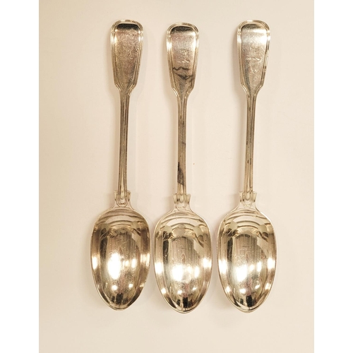 162 - A VERY FINE TRIO OF 19TH CENTURY SOLID SILVER SERVING SPOONS, London, maker’s mark GA for Chawner & ... 