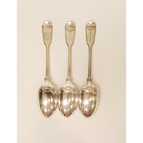 162 - A VERY FINE TRIO OF 19TH CENTURY SOLID SILVER SERVING SPOONS, London, maker’s mark GA for Chawner & ... 