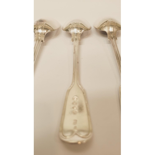 162 - A VERY FINE TRIO OF 19TH CENTURY SOLID SILVER SERVING SPOONS, London, maker’s mark GA for Chawner & ... 