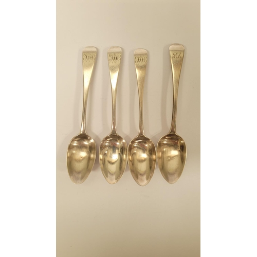 163 - A FINE SET OF FOUR EARLY 19TH CENTURY SILVER TEA SPOONS, 3 x maker’s mark IL/HL/CL for John, Henry &... 